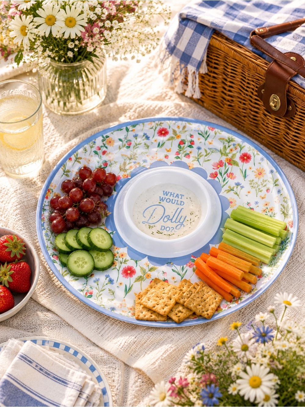 Dolly Parton What Would Dolly Do? Wildflower Chip & Dip Serving Tray 12” Platter